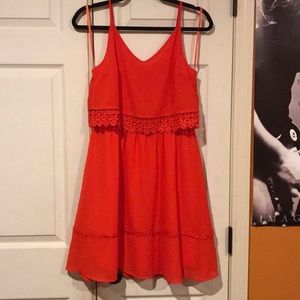 Red Lace Trim Mini Dress